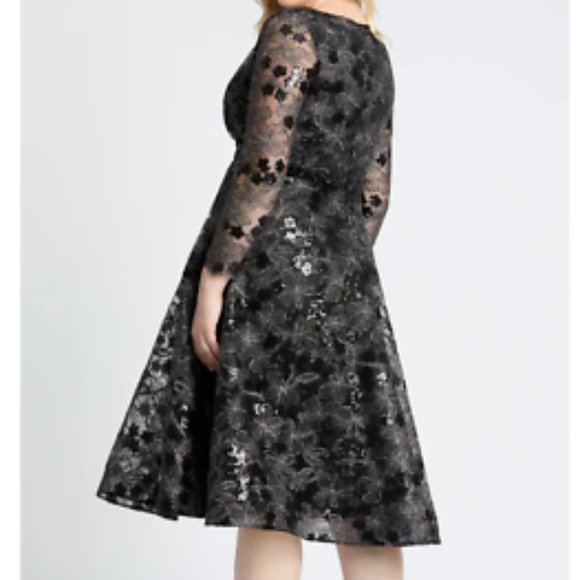 MAC DUGGAL LONG SLEEVE SEQUIN LACE MIDI COCKTAIL BLACK DRESS sz 12 - Picture 2 of 3